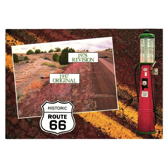 Vintage Historic Route 66 Postcard Gas Pump Retro Travel Souvenir Nostalgic Road - Picture 1 of 2